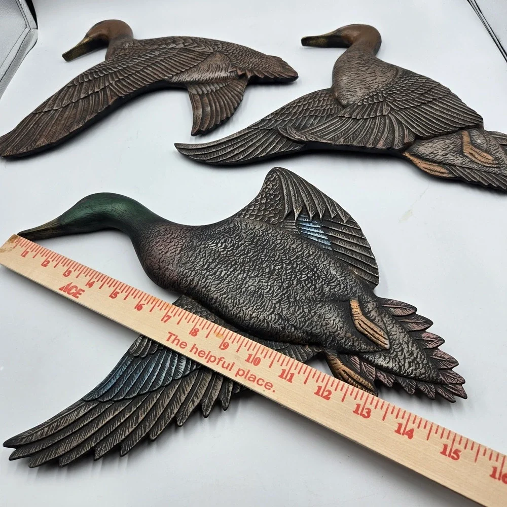 Vintage Mallard Duck Wall Hangings Ceramic Atlantic Mold Hand Painted 1965 Set 3